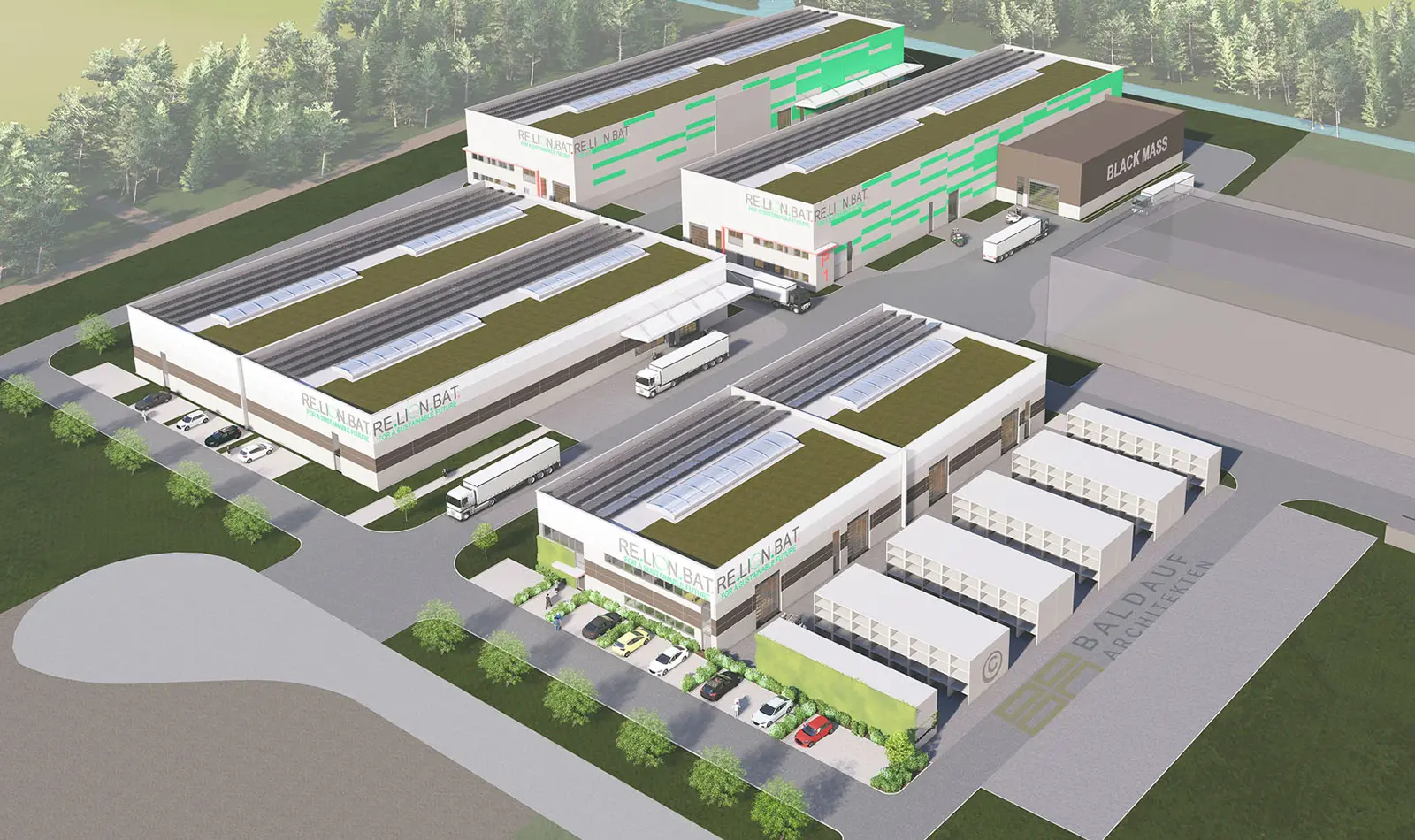 Entwurf zur technischen Gebäudeausrichtung einer Batterierecycling-Fabrik