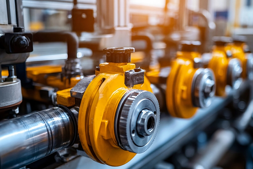 Anlage für Versorgungstechnik mit orangenen Scheiben im Vordergrund