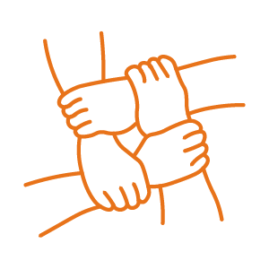 icon mit vier Händen die jeweils ein anderes Handgelenk anfassen geformt als Netzknoten