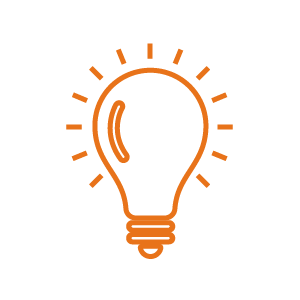 orangenes Icon einer Glühbirne die strahlt